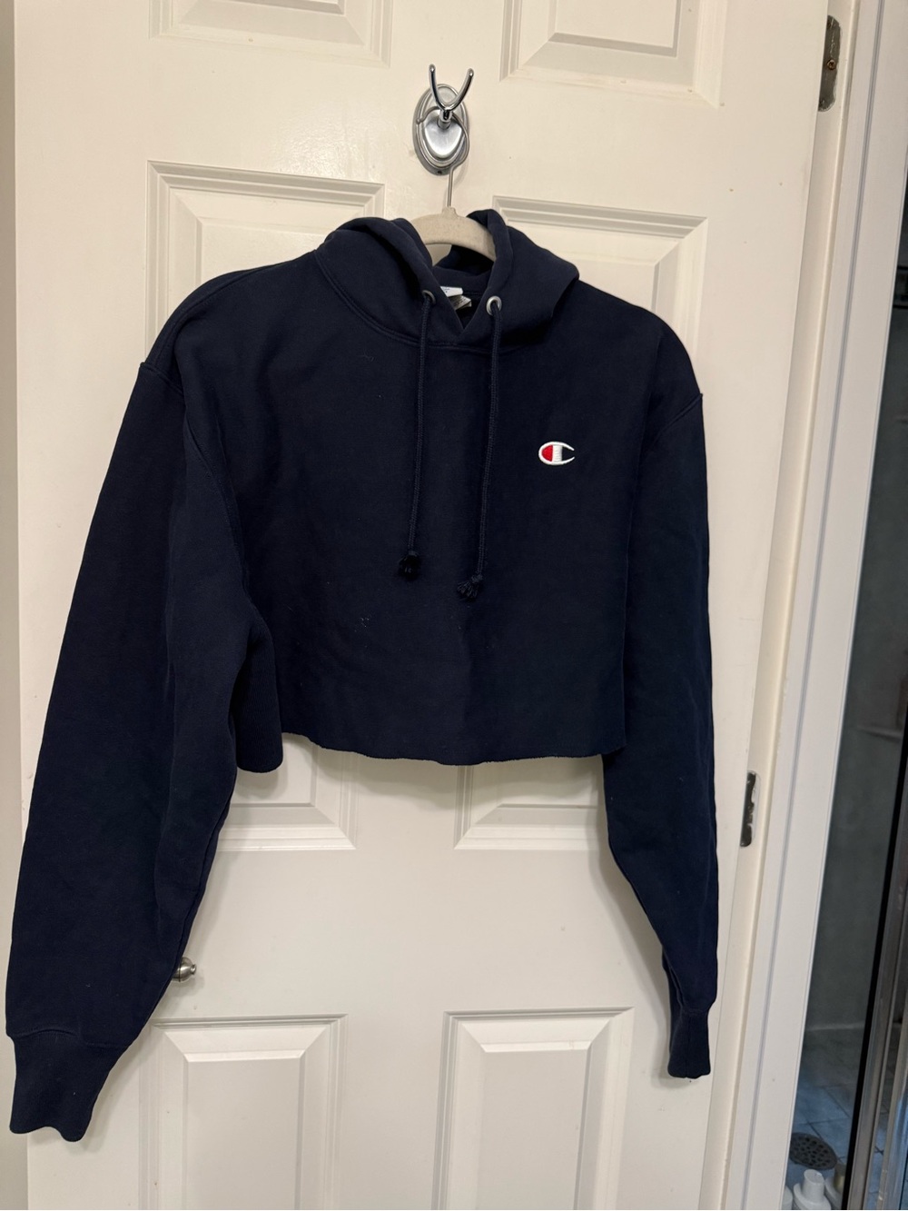 Champion Navy Cropped Crewneck Hoodie